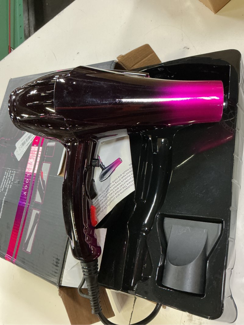 Condition photo showing Good Condition for mannice hair dryer, 3500 watt professional salon ionic blow dryer with ac motor, 3 heat settings, 2 speeds, cool shot button, tourmaline ceramic, concentrator & diffuser attachments, purple, 110v