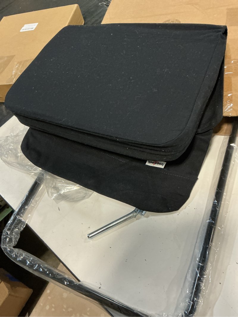 Condition photo showing Good Condition for ( incomplete )original backjack-made in the usa- black cotton fabric lightweight floor seating chair for gaming, families, parents, daycare, back support, reading, yoga, meditation, dorm, school original black