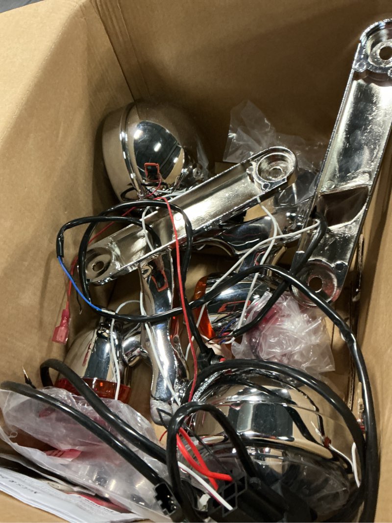 Condition photo showing As Is for led auxiliary 4.5" spot fog light bracket fit for harley street electra glide road king spotlight passing light w/housing bucket bullet turn signals lamp (chromed, 97-13 touring) 97-13 touring chromed