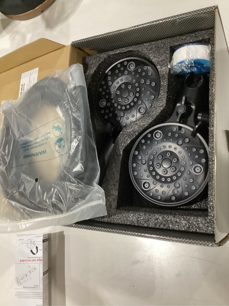 Condition photo showing As Is for 5" dual shower faucet compatible with delta 13/14 series tub trim kit, high pressure round rain shower head& handheld set faucet system, matte black (valve& catridge not inclued)