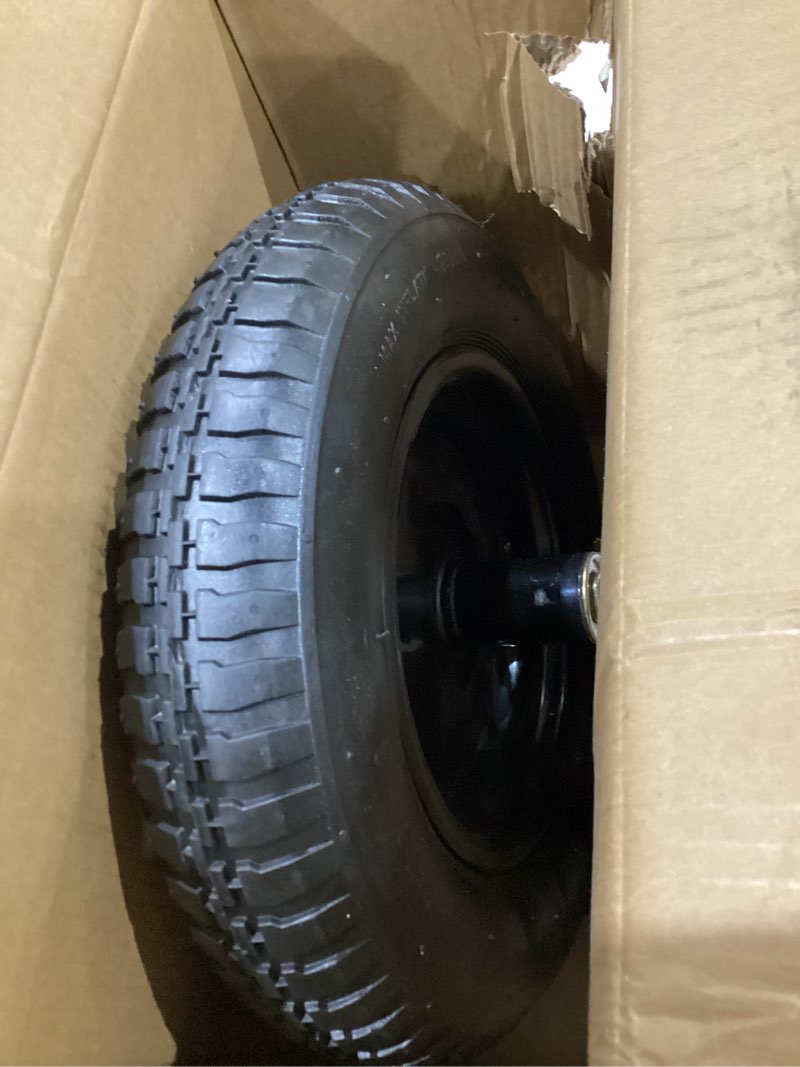 Condition photo showing Good Condition for gicool 14.5" wheelbarrow tire, 3.50-8” pneumatic tire, universal wheelbarrow wheel for 4.80/4.00-8”, 4.00-6”, and 2.50-8”, with 6" centered hub, 5/8" axle bore hole, sealed bearings
