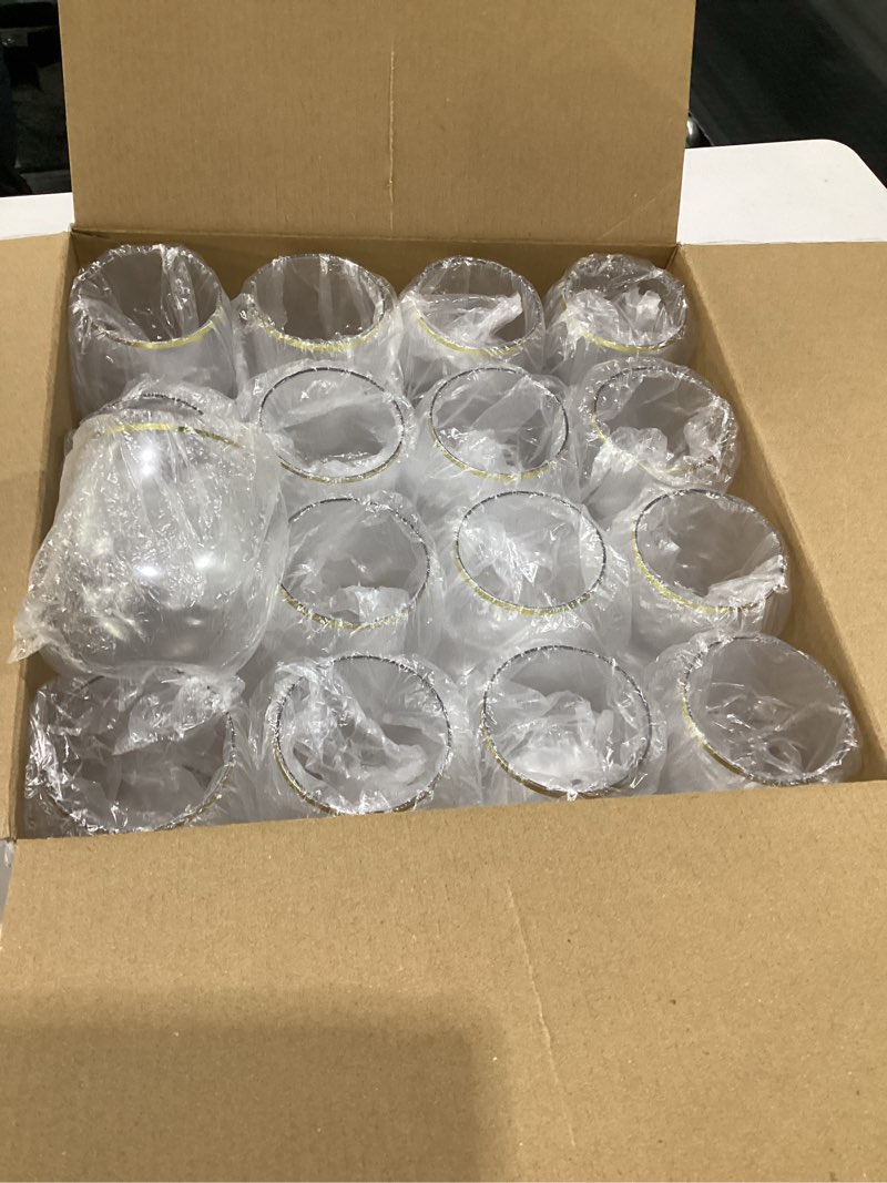 Condition photo showing Good Condition for FOCUSLINE 32 Pack 12 OZ Plastic Wine Glasses, Stemless Disposable Wine Cups, Gold Rim Unbreakable Wine Glasses, Reusable Shatterproof Recyclable and BPA-Free Plastic Wine Cups 12OZ-32-Gold Rim