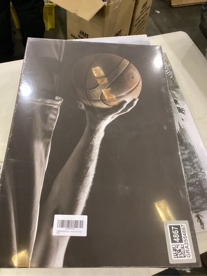 Condition photo showing New/Like New for TBKHUDBI Basketball Themed Wall Art Teen Boys Room Poster Canvas Prints Set of 3 Sports Player Men Ball Decor Painting Artwork for Gym Room Bedroom Bathroom Office 16"x24" Framed Black and White 16"x24" Canvas
