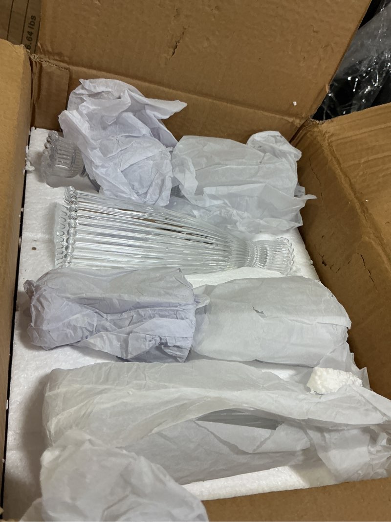 Condition photo showing Good Condition for mumufy 12 pack glass candlestick holders(3.5", 5.8", 7.9") – bulk set of vintage clear tapered striped candle holders for candlesticks, banquets, events, and festive parties(clear)