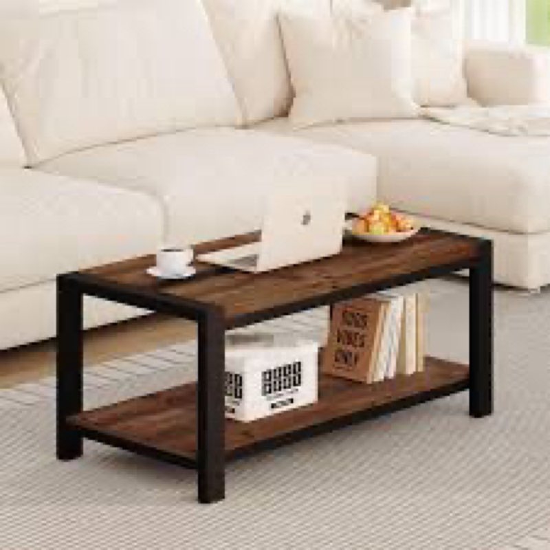 BON AUGURE 43 Inch Coffee Table, Wood and Metal Coffee Tables for Living Room, Rectangle Living Room