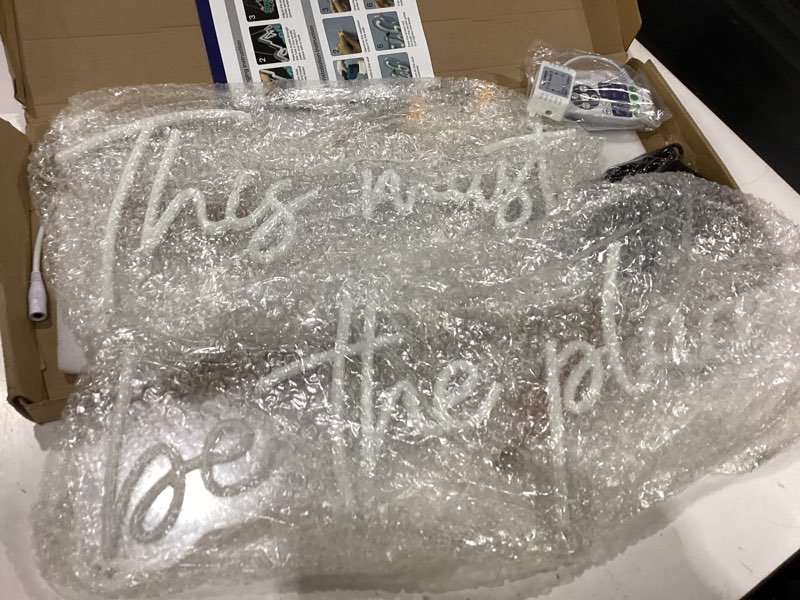 Condition photo showing New/Like New for this must be the place neon sign 41 inch, neon light signs with remote dimmer, led light up signs for wall decor bedroom, office, cafe, bar, weddings, (warm white)