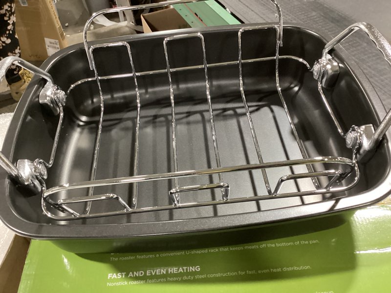Condition photo showing Good Condition for KITESSENSU Nonstick Turkey Roasting Pan with Rack 17 x 14 inch - Large Chicken Roaster Pan for Oven - Wider Handles & Heavy Duty Construction - Suitable for 24lb Turkey, Gray
