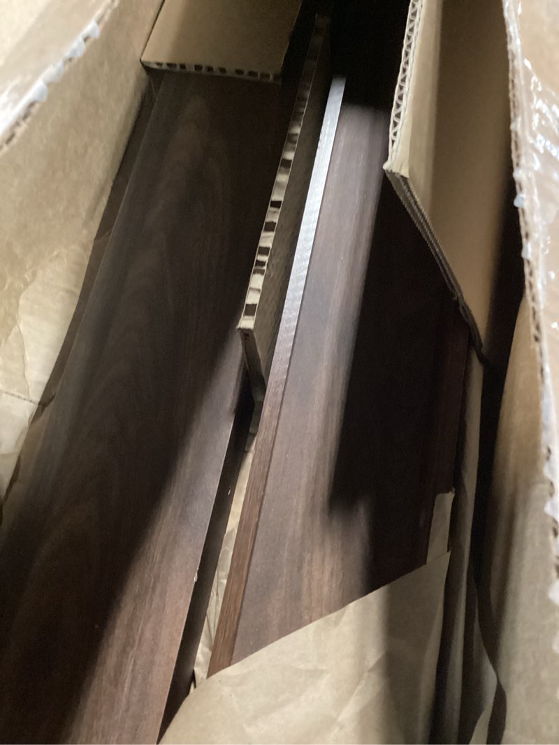 Condition photo showing As Is for Fun Memories Picture Ledge Shelf, 36 Inch Floating Shelves Set of 2, Nursery Book Shelves for Toys Storage, Kids Bookshelf Wall Mounted for Wall Decor Books Photo Frames, Walnut Picture Ledge Shelves,walnut 2 36in