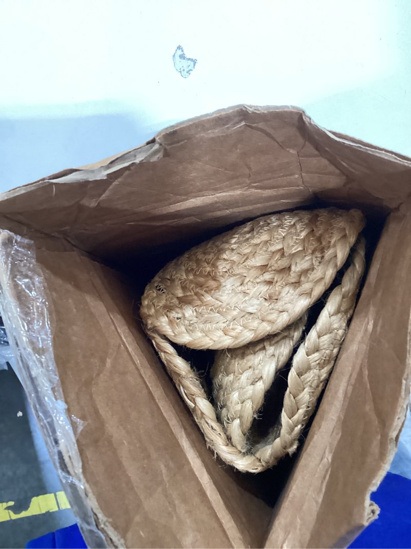 Condition photo showing item condition for GRUHUM Jute Area Rug 4 ft Round - Natural Handmade Boho Farmhouse Soft Braided Beige Rustic Vintage Reversible Eco Friendly Rug for Indoor Kitchen Bedroom Living Hallways Enterways (4' ft Circle) 4' (Round) Natural- 29