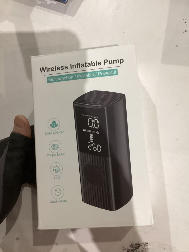 Condition photo showing New/Like New for tire inflator portable air compressor, 180psi cordless air pump with digital gauge, led light and auto shut-off function, 3x faster air compressor for car, motorcycle, bicycle, ball dark black