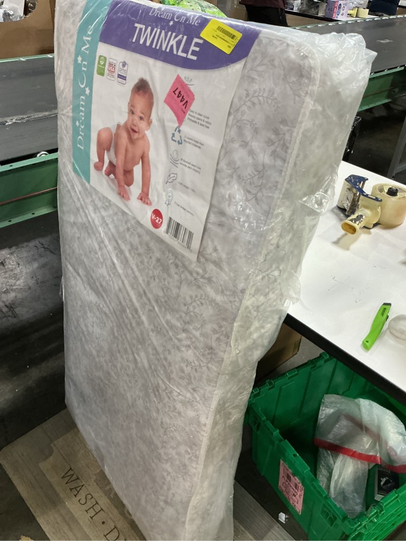 Condition photo showing As Is for dream on me twinkle 5 inch crib & toddler mattress with 88 coil inner spring support