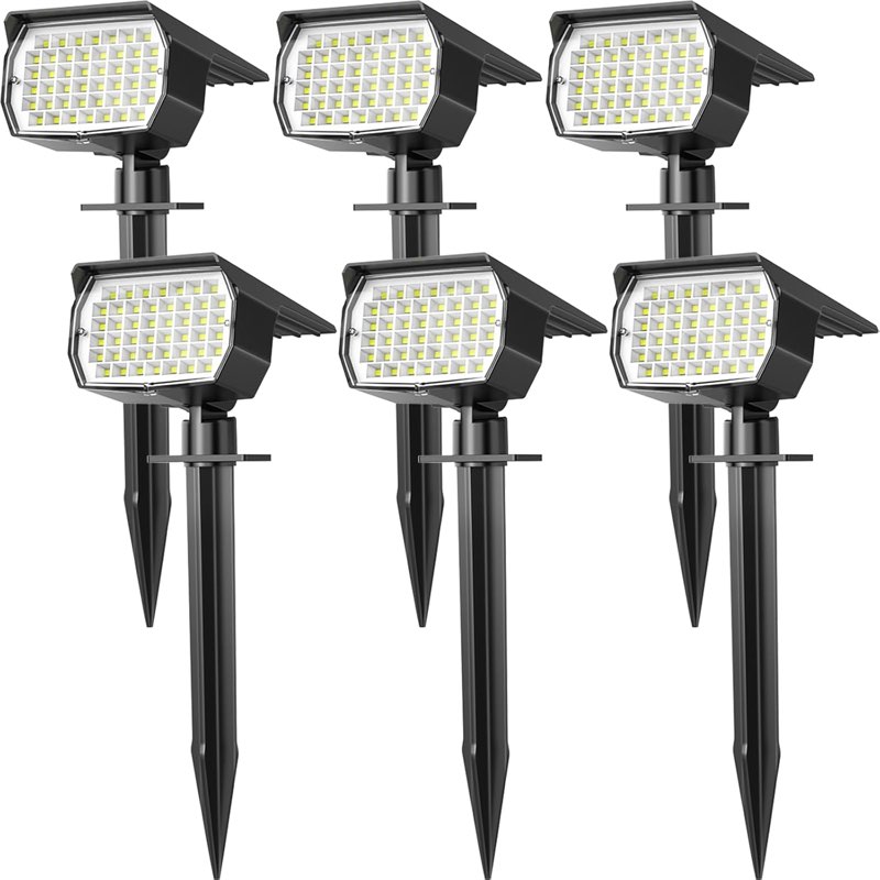 wenaty solar spot lights outdoor waterproof ip65, 6 pack landscape spotlights with 46 leds, 3 modes auto on/off solar powered flood lights for outside pathway, yard, garden, walkway (cool white
