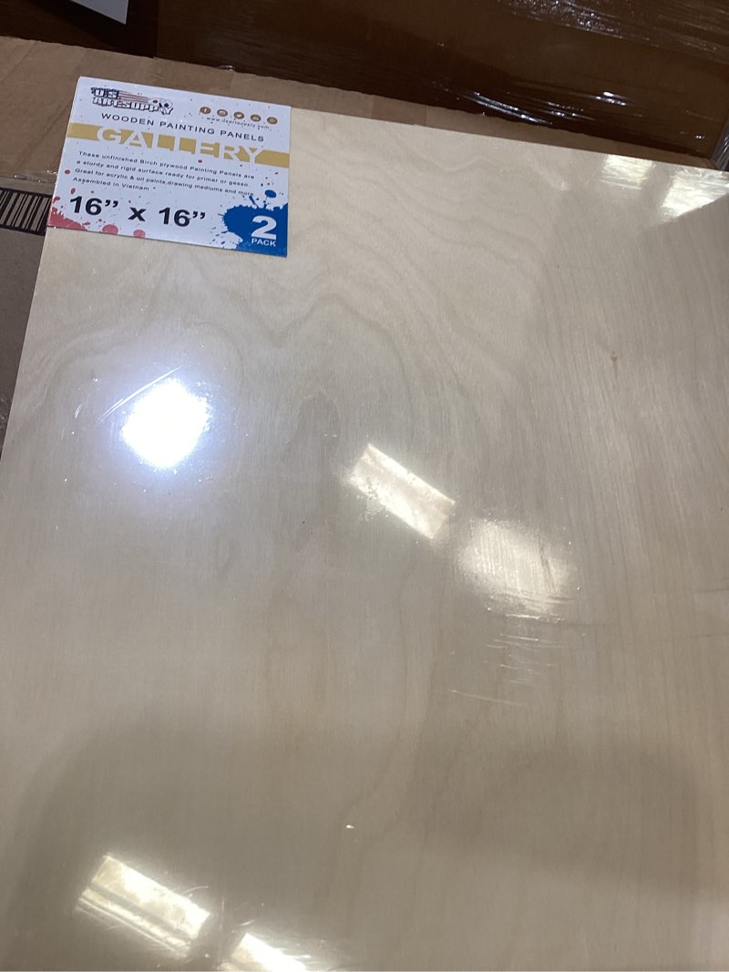 Condition photo showing Good Condition for u.s. art supply 16" x 16" birch wood paint pouring panel boards, gallery 1-1/2" deep cradle (pack of 2) - artist depth wooden wall canvases - painting mixed-media craft, acrylic, oil, encaustic