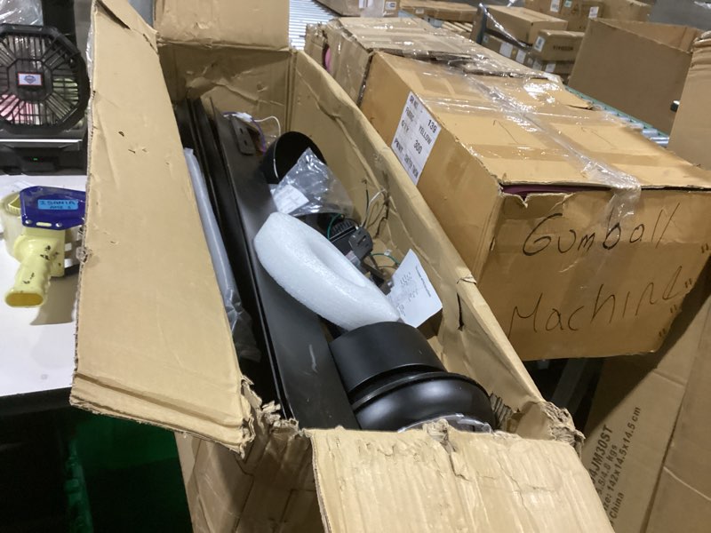 Condition photo showing As Is for (similar to) 37 1/2 inch ceiling fan, downrod ceiling fans with lights and remote control, black, reversible dc motor, noiseless, 5 blades double style, 6cct, fans for bedroom, living room, indoor and outdoor use black 52 inch-modern