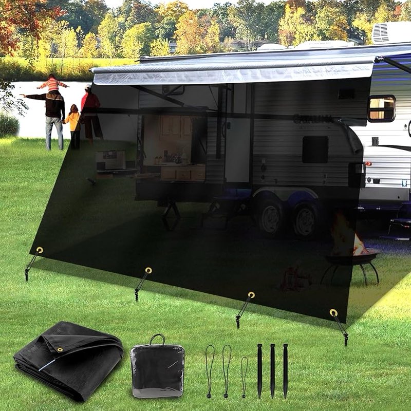 Gopper RV Awning Shade Screen with Zipper 9'x11'3", RV Awning Fabric Replacement Complete Kits for Trailer Camper, RV Awning 230GSM 8.2oz, 600D Durable Mesh Blocks 88% Sunlight, Improves Shade&Privacy