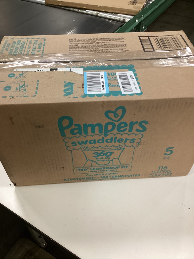 Condition photo showing New/Like New for Pampers Diapers - Swaddlers 360° - Size 5, 116 Count, up to 100% Leakproof Comfy Dry Fit, Designed for Easy Changes, Pull On Baby Diaper (Packaging May Vary) Size 5 116