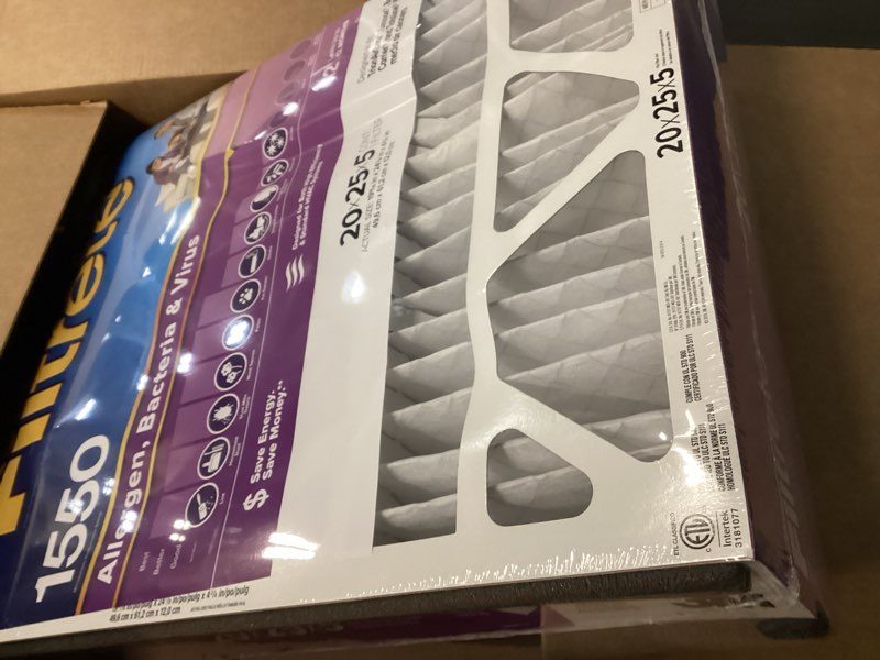 Condition photo showing New/Like New for Filtrete 20x25x5 AC Furnace Air Filter, MPR 1550, MERV 12, Fits Trion AirBear, CERTIFIED Asthma & Allergy Friendly, Electrostatic Air Cleaning Filter, 1-Pack (actual size 19.56 x 24.13 x 4.75) 4.7" x 24.2" x 19.6"