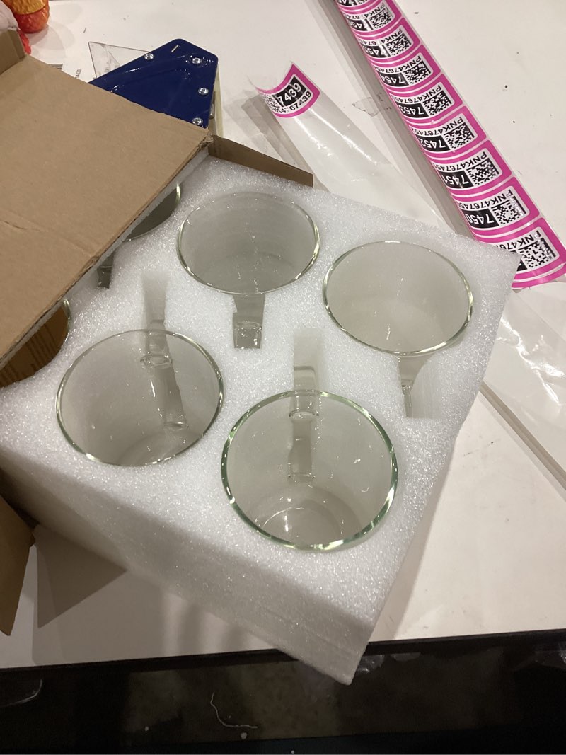 Condition photo showing Good Condition for Glass Coffee Mugs, 20 oz Ice Coffee Cups Set of 6, Large Clear Tea Cups, Glass Mugs with Handles for Hot Beverages, Glass Cups for Latte, Cappuccino, and Tea 20 oz 6