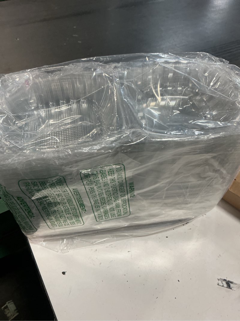 Condition photo showing As Is for 100 pack 8 oz tamper proof clear deli containers with lid disposable square plastic deli sandwich tiramisu airtight meal container for refrigerator dishwasher microwave take out kitchen