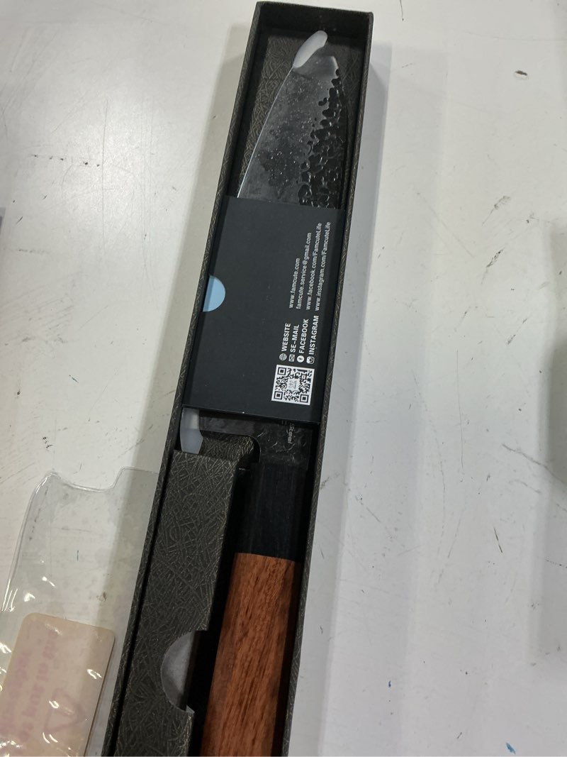 Condition photo showing New/Like New for famcüte 8 inch japanese knife, hand forged 5 layers high carbon 9cr18mov steel rosewood handle chef knife, ultra sharp durable professional kitchen knife, a thoughtful mothers day gifts for mom 8"