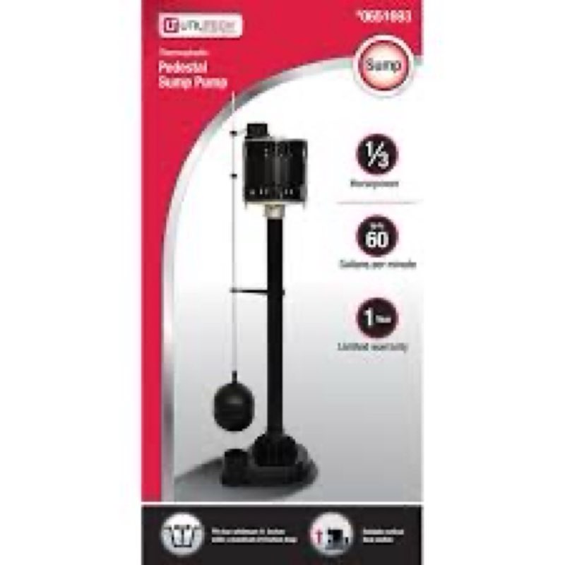 utilitech thermoplastic pedestal sump pump 1/3 hp 58gpm 115v