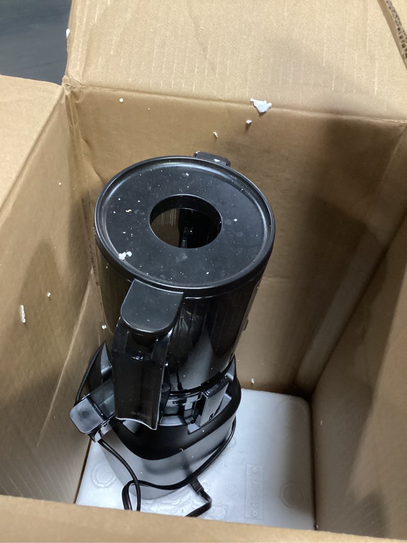 Condition photo showing As Is for juicer machines, 1200w juicer with 3" feed chute for whole fruits and vegs, dual speeds centrifugal juice extractor, heavy duty full copper motor, 35oz large juice jug, stainless steel black