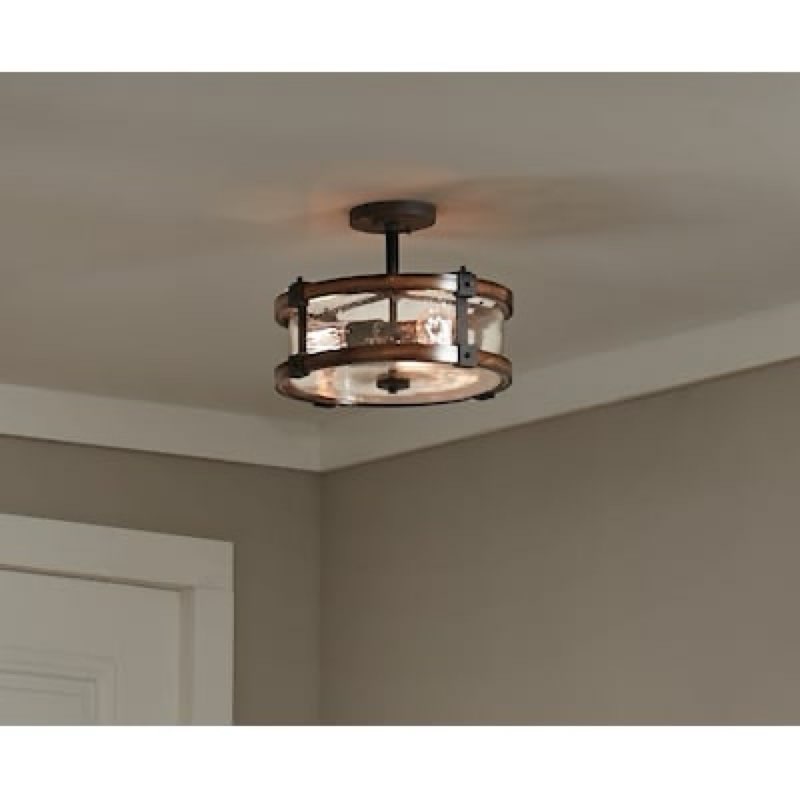 kichler barrington 14.75-in distressed black and wood tone indoor 3 -light semi-flush mount light