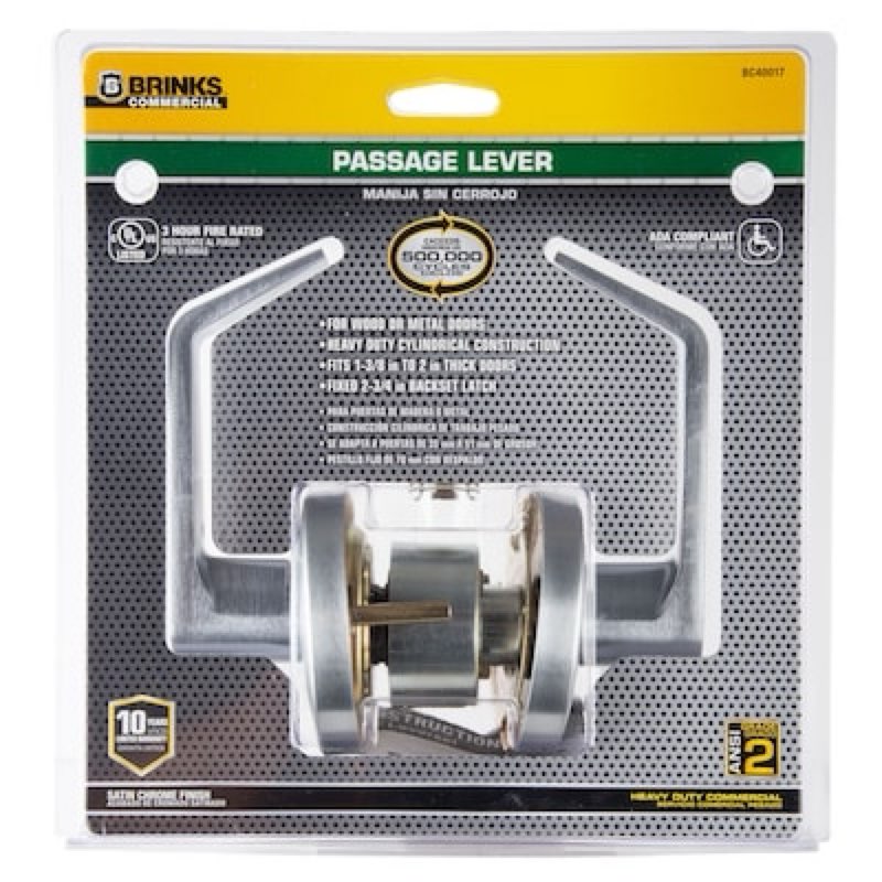 BRINKS COMMERCIAL Heavy Duty Commercial Lever Satin Chrome Interior or Hall/Closet Passage