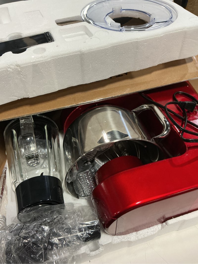 Condition photo showing Good Condition for VIVOHOME 9 in 1 Multifunctional Stand Mixer with Fermentation, 6 Speed 7.5 Quart Kitchen Electric Food Mixer with Timer, Meat Grinder, Juice Blender, Vegetable Slicer, Pasta and Cookie Maker, Red 9-in-1 Red