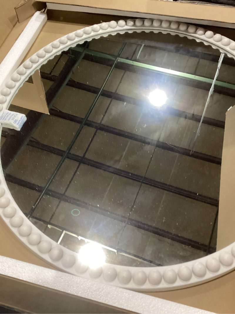 Condition photo showing New/Like New for WallBeyond Round Mirrors for Wall Decor, 30'' Wall Mirror Decorative with Beaded Framed for Home Decoration Entryway Living Room Bedroom, White 30"L x 30"W Ballpoint White