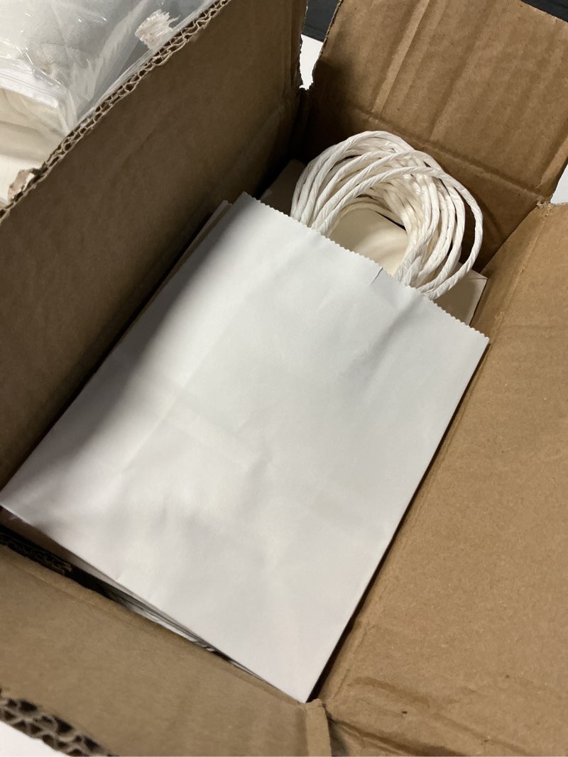 Condition photo showing New/Like New for bakepacker 100 pcs white mini paper gift bags with handles 6"x4.5"x2.5" party favor bags multiple uses (mini size)