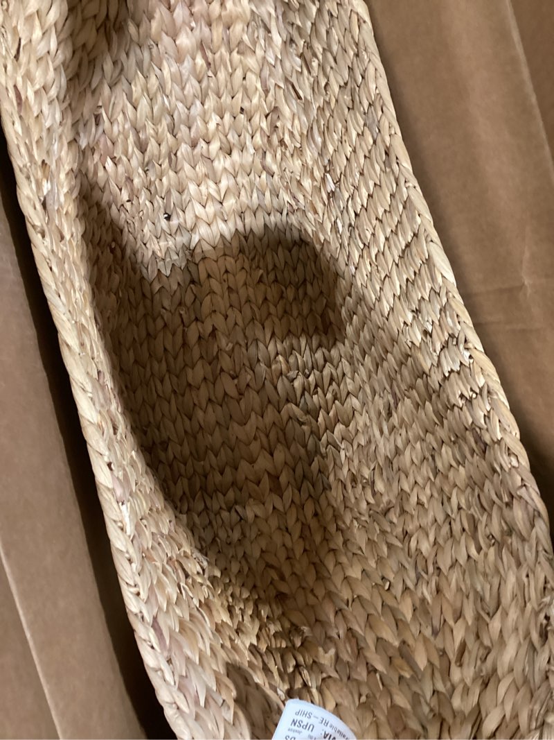 Condition photo showing Good Condition for Deco 79 Seagrass Handmade Decorative and Functional Storage Basket Woven Basket Organizer with Ring Handles, Basket for Storage 31" x 19" x 19", Brown 31" x 19" x 19" Brown