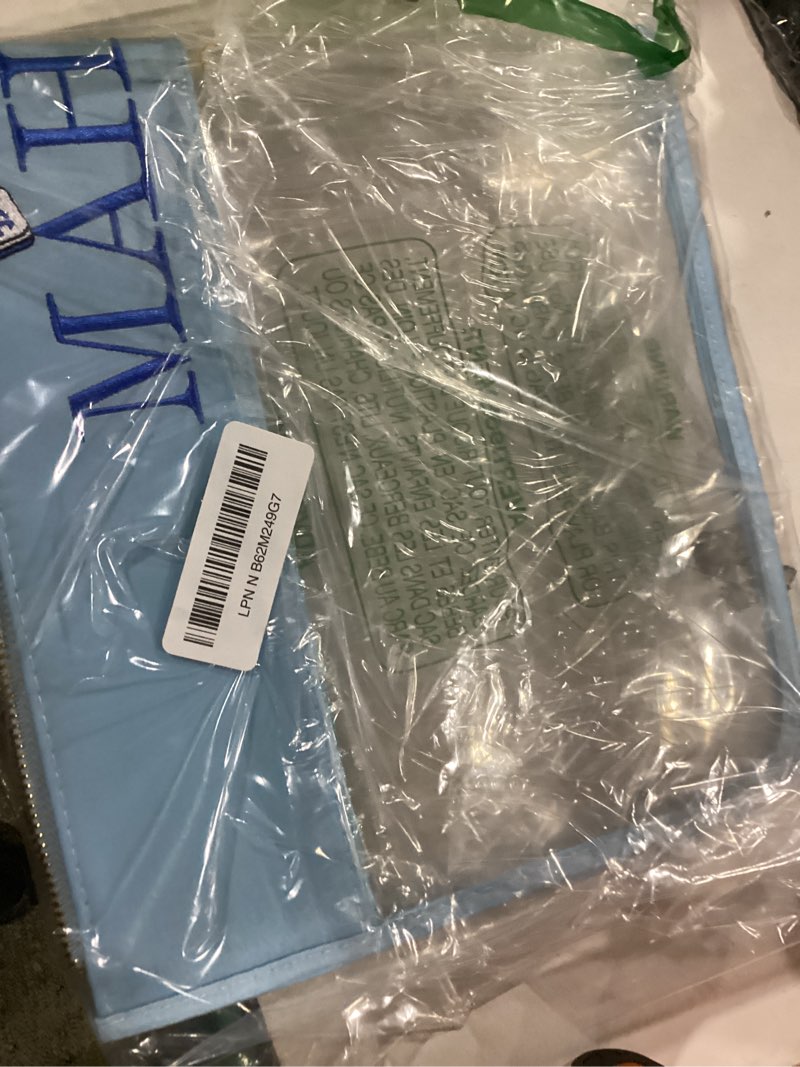 Condition photo showing As Is for alangduo mahjong tile bag, empty mahjong bags for tiles and racks, large capacity storage for american mahjong tiles with metal zipper and letters (blue)