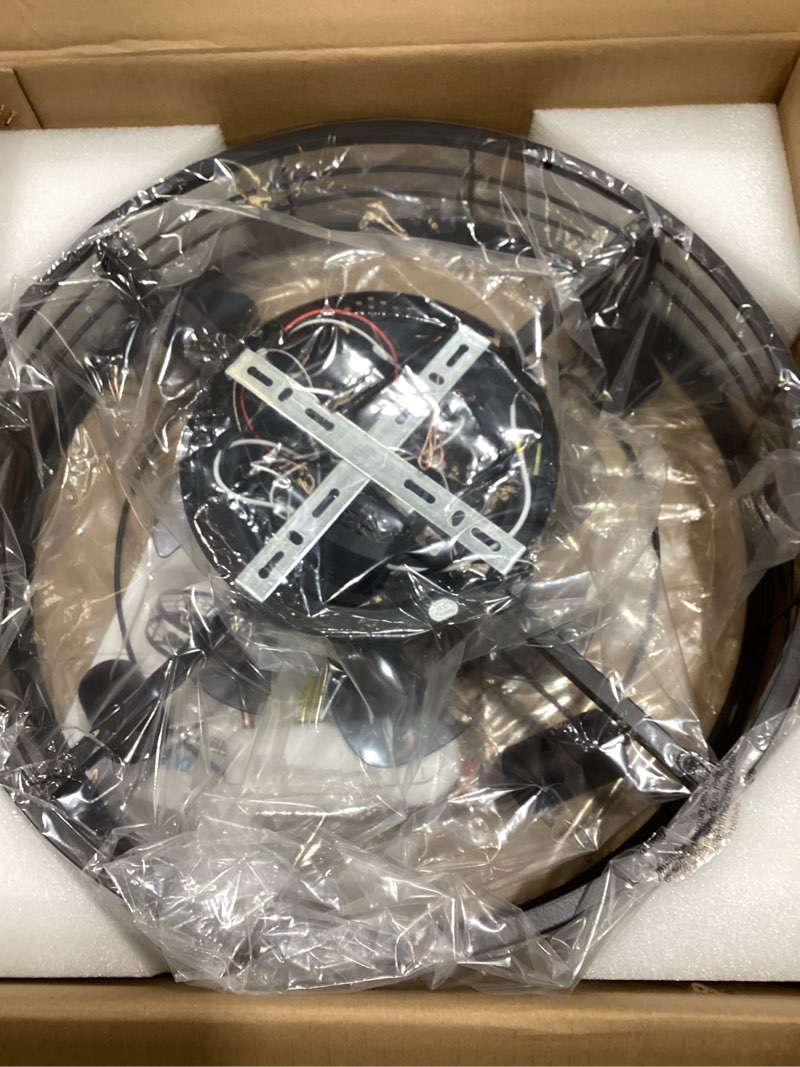 Condition photo showing Good Condition for VOLISUN Caged Ceiling Fan with Light and Remote,19.7 inch Fandelier Ceiling Fan with Light Flush Mount, Farmhouse Bladeless Ceiling Fans with Lights for Kitchen,Bedroom Black 19.7 inch