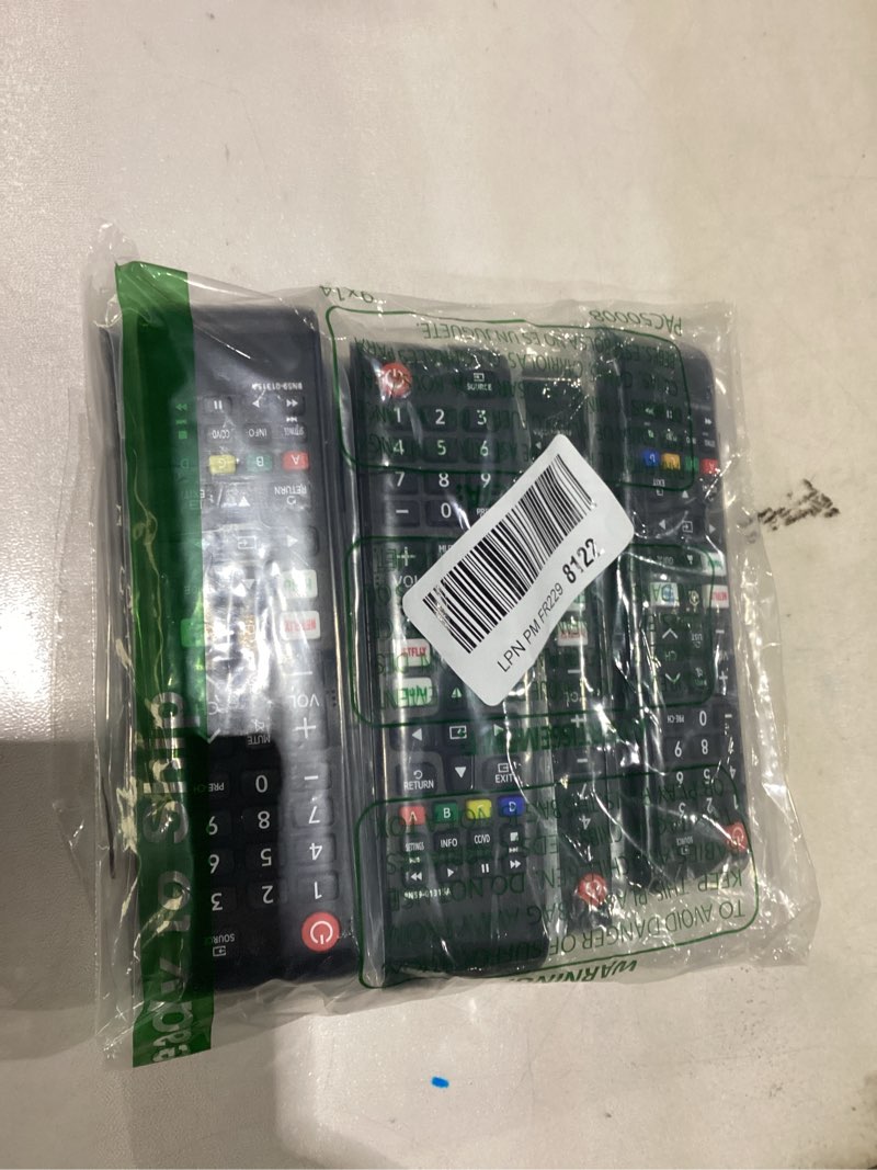 Condition photo showing As Is for 6 pack remote for all samsung tv remote, replacement compatible with all samsung smart tvs, series tvs, lcd, led, 3d, hdtv 6 pack for samsung