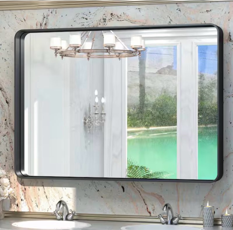 60 in. W x 30 in. H Rectangular Aluminum Framed Wall Mount Bathroom Vanity Mirror in Black