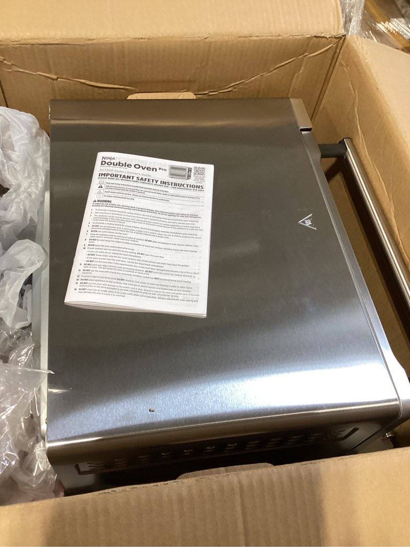 Condition photo showing New/Like New for ninja double oven pro smart xl countertop oven & air fryer | 30.2 qt capacity | 12-in-1 with smart finish & dualzone tech to cook 2 meals at once | fits up to 4.5lb chicken | stainless steel | dct801 silver/black
