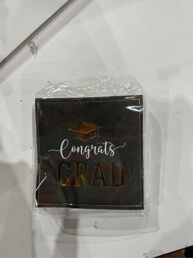Condition photo showing Good Condition for 50 pack class of 2026 graduation napkins - black white gold congrats grad cocktail napkins, 3-ply disposable paper napkins for high school college graduation party decorations & supplies