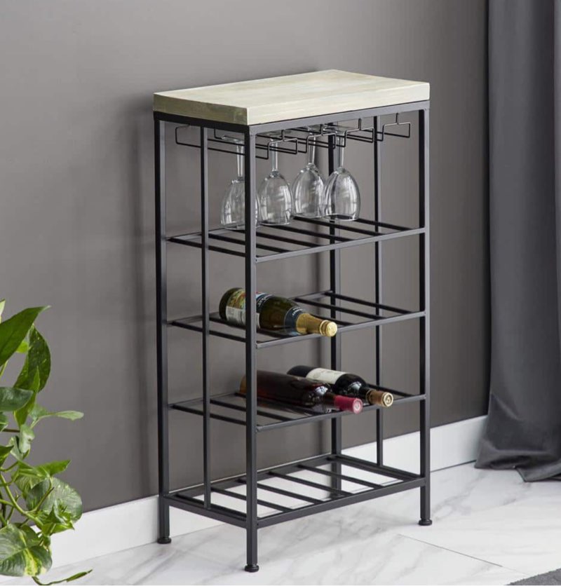  DecMode Metal Contemporary Wine Storage and Cart Black  36 H