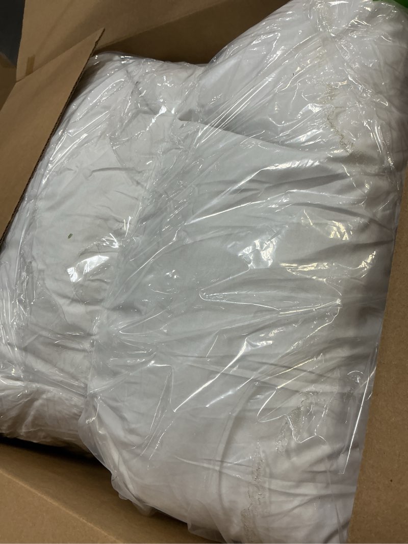 Condition photo showing As Is for MIULEE 22x22 Pillow Inserts,Set of 2 Down Feather Throw Pillows for Couch Sofa Bed, Decorative Fluffy Throw Pillow Inserts Cotton Fabric,White 2 22x22 Inch