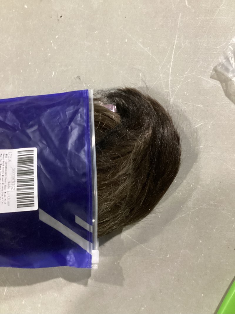 Condition photo showing Good Condition for SEVENCOLORS Short Hair Wigs with Bangs Dark Brown Mixed Blonde Pixie Cut Wig for Women Straight Synthetic Fiber Wigs