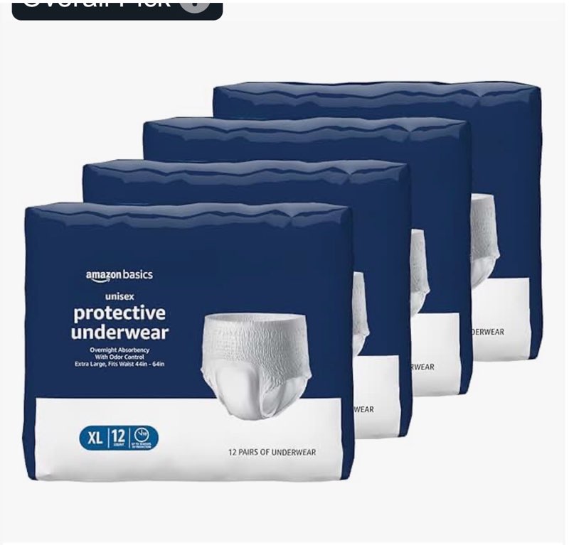 Amazon Basics Unisex Protective Underwear, Overnight Absorbency with Odor Protection, Soft, Extra La