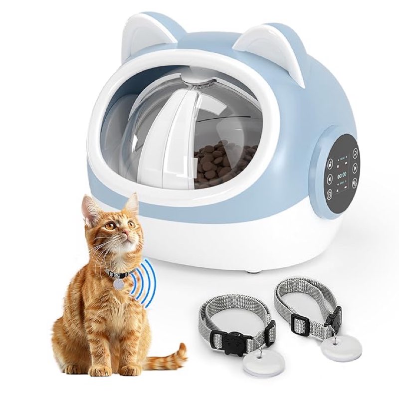 rfid smart pet feeder with dual collar tags – microchip-activated automatic food bowl with scheduled feeding times, lcd display, voice recorder, supports wet & dry food for multi-pet households