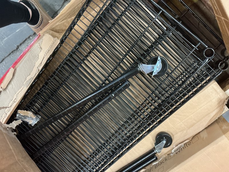 Condition photo showing As Is for GAOMON 2640LBS Metal Shelving Unit with Wheels, 59"W 4-Tier Garage Storage Shelves Heavy Duty, Adjustable Rolling Storage Wire Rack Shelf for Pantry Room, Workshop, Home, Commercial,17.7"D*59"W*71"H