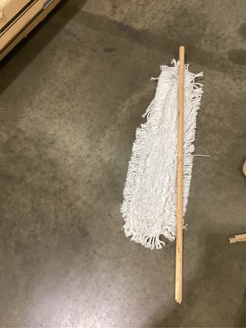 Condition photo showing As Is for Commercial Dust Mop & Floor Sweeper, 24 in. Dust Mop for Hardwood Floors, Cotton Mop Head, Wooden Broom Handle, Industrial Dry Mop for Floor Cleaning & Janitorial Supplies 24 X 5 Inch. Handle snapped