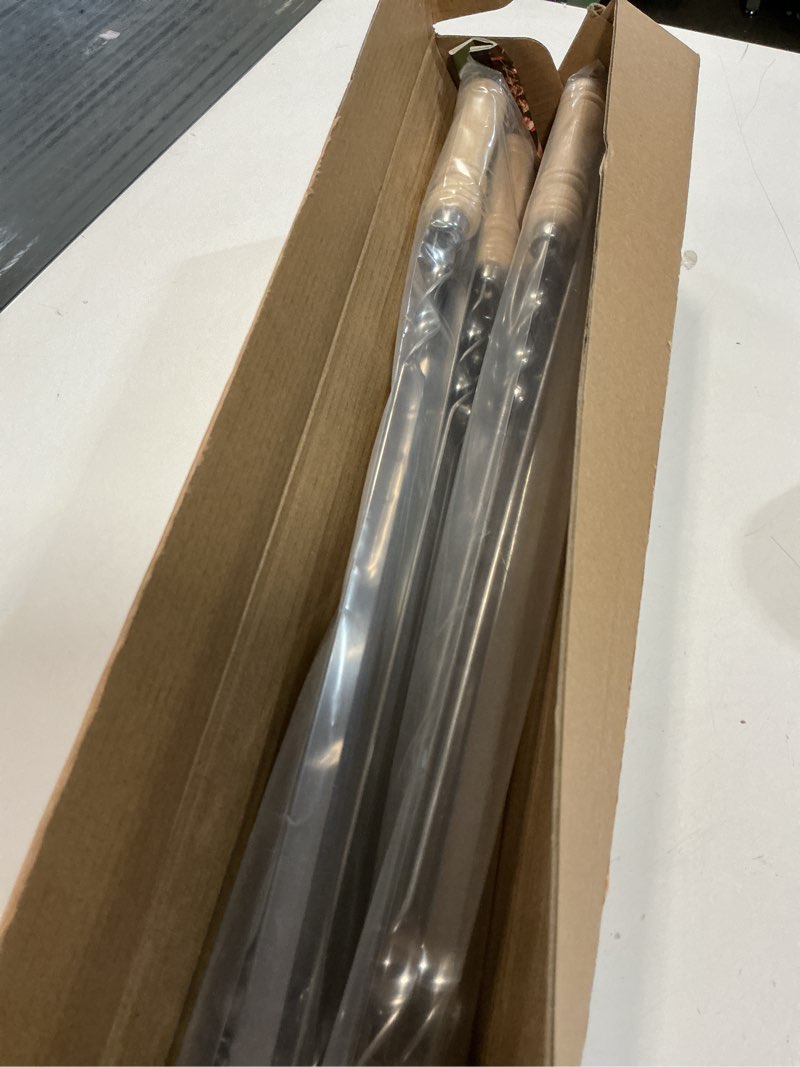 Condition photo showing Good Condition for Large Size Kabob Skewers Flat Metal BBQ 22" Barbecue Skewer Wooden Handle Stainless Steel Shish Kabob Stick Wide Reusable Grilling Set Meat Shrimp Chicken Vegetable Kebab Fork Sausage-12PCS 22 inch(Wood handle)