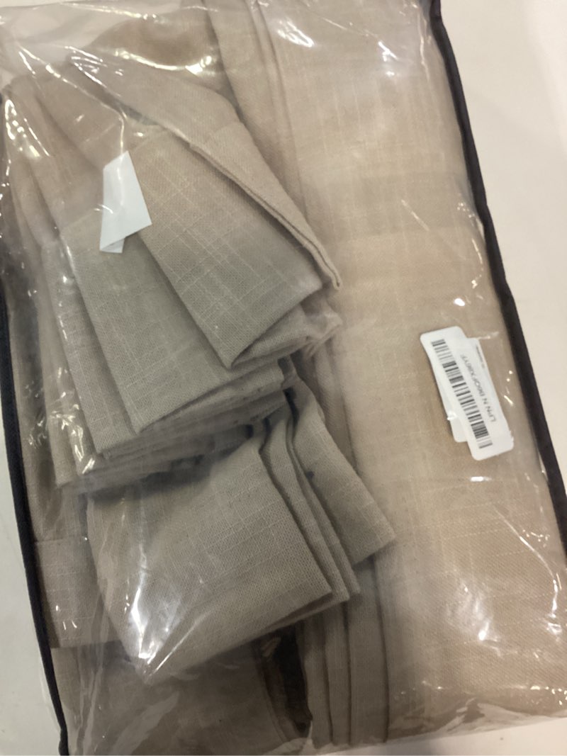 Condition photo showing New/Like New for extra long pinch pleated linen 108 inch curtains 2 panels set for living room bedroom farmhouse tan brown cotton flax back tab memory shape pinch pleat ceiling floor window curtains 9 ft grey beige grey beige 40"w x 108"l (pack of 2)