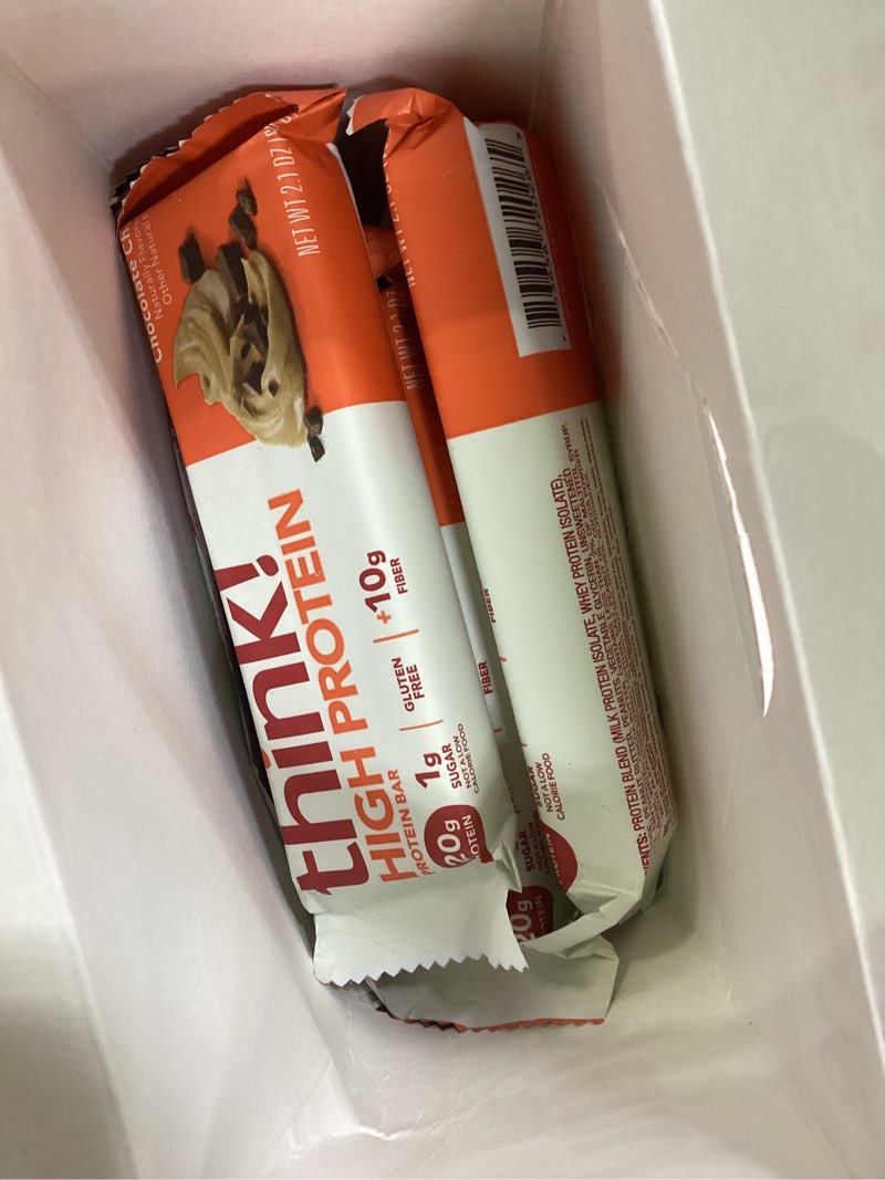 Condition photo showing New/Like New for (Best by 07/JAN/2026)think! Protein Bars, High Protein Snacks, Gluten Free, High Fiber, Peanut Butter Chocolate Chunk, 10 Count Peanut Butter Chocolate Chunk 10 Count (Pack of 1)
