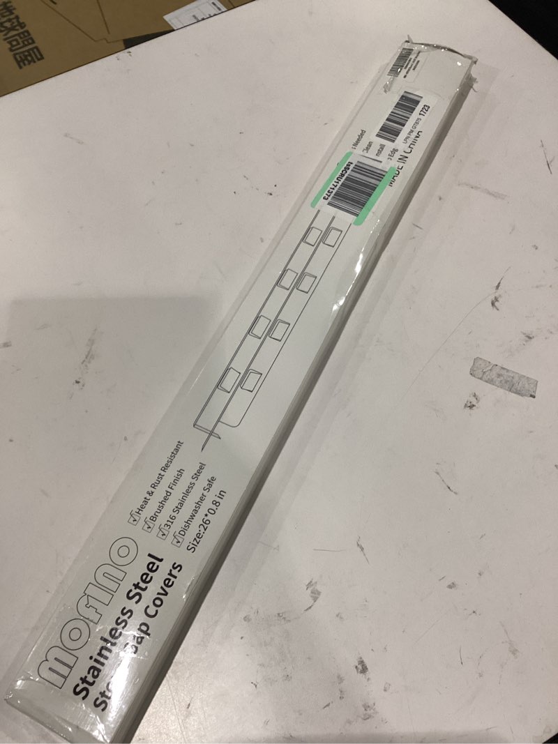 Condition photo showing Good Condition for stove gap covers 316 stainless steel,stove gap filler,heat-resistant oven side gap filler,between stove and counter slide in range trim kit for kitchen,2 pack (23.6"-26" shiny black) 23.6" to 26" shiny black