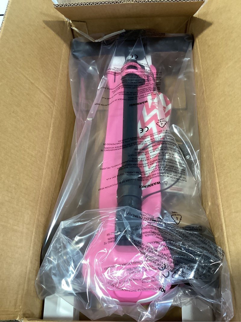 Condition photo showing Good Condition for electric scooter for kids ages 3-12, full body lights up, wide deck, 3 adjustable heights, 5mph safe speed, 90min riding, foldable 3 wheel electric scooter for kids boys girls toddler pink + pull handle